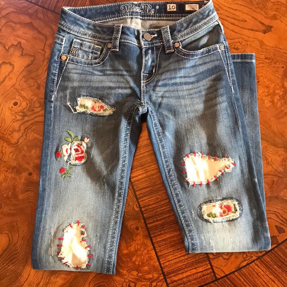 Miss Me Girls Skinny NWT patch work medium blue